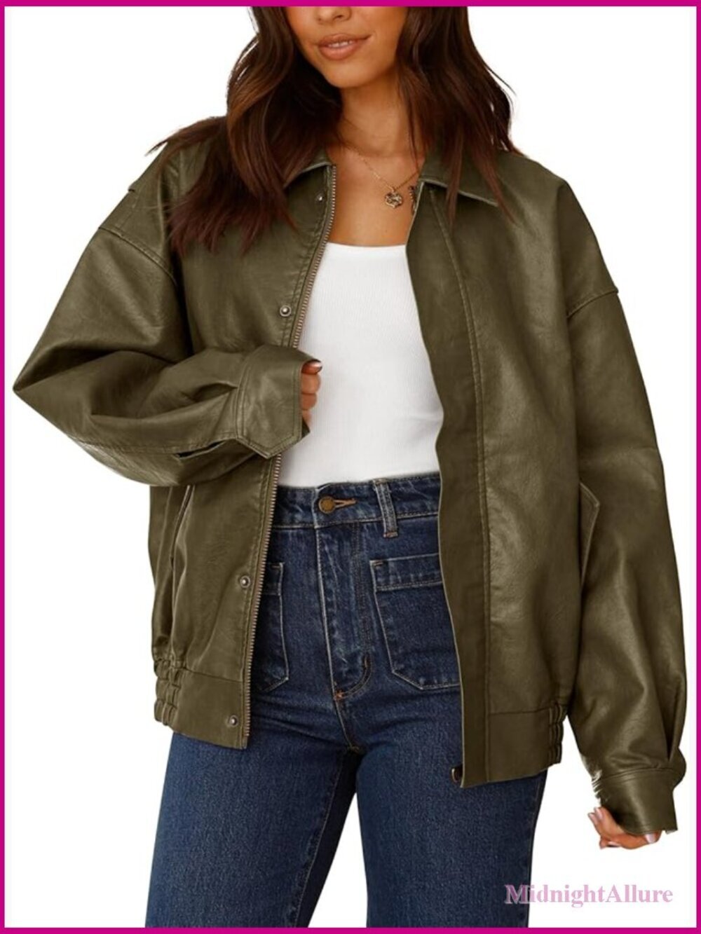 Oversized Faux Leather Motorcycle Jacket Zip Up Winter Coat